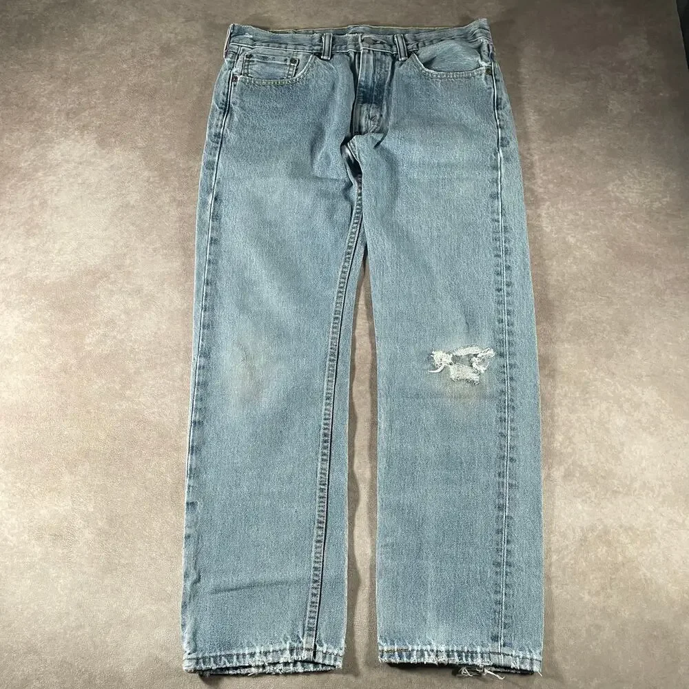 Levi’s 505 Light Wash Denim Jeans 33x27.5 Distress Straight
